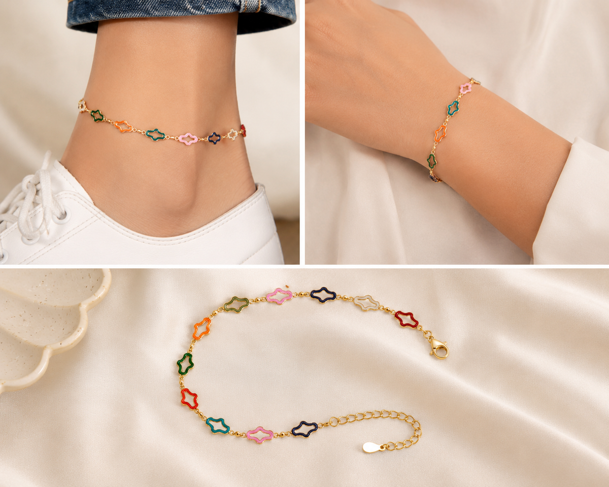Elegant Gold Charm Anklet & Hand Bracelet for Women | Adjustable 2-in-1 Jewelry