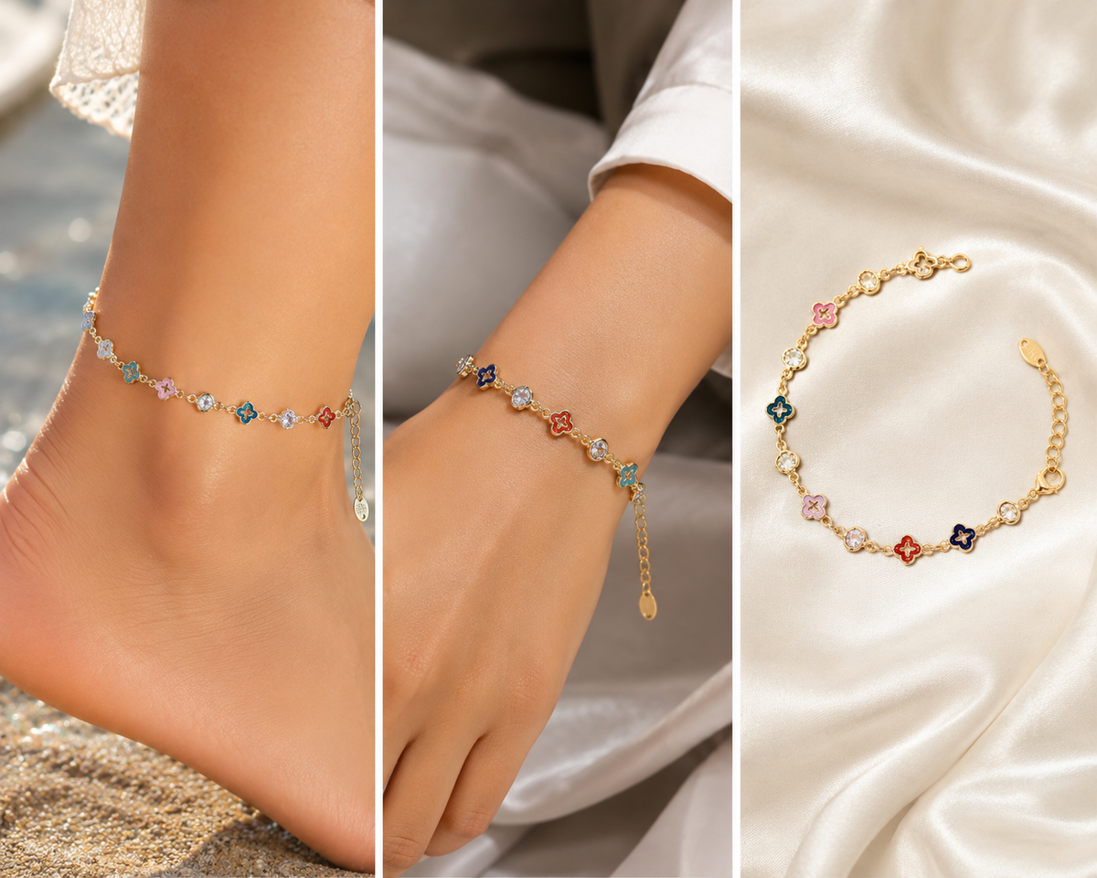 Elegant Gold Charm Anklet & Hand Bracelet for Women | Adjustable 2-in-1 Jewelry