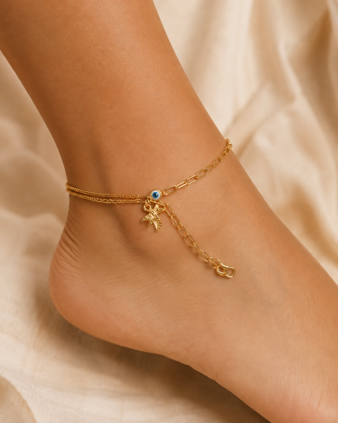 Elegant Gold Charm Anklet & Hand Bracelet for Women | Adjustable 2-in-1 Jewelry
