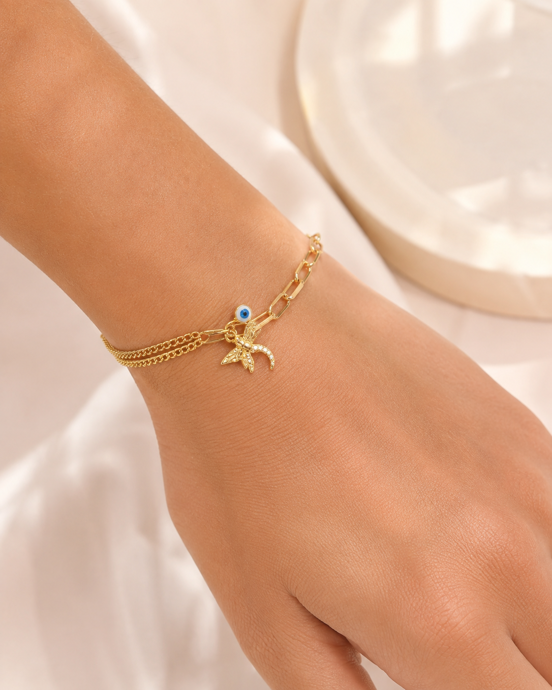 Elegant Gold Charm Anklet & Hand Bracelet for Women | Adjustable 2-in-1 Jewelry