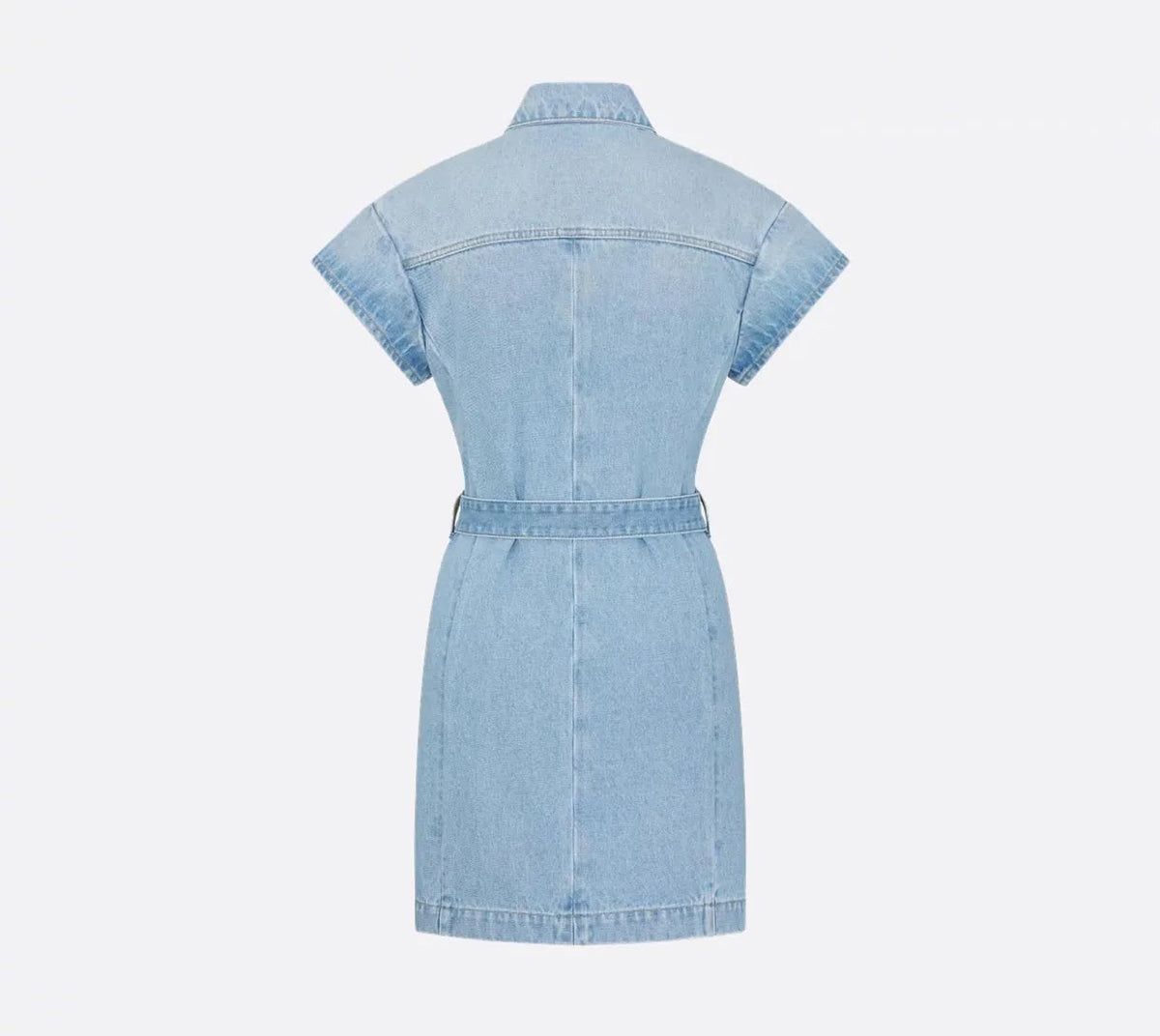 Women’s Belted Denim Shirt Dress – Short Sleeve Button Front Mini Dress