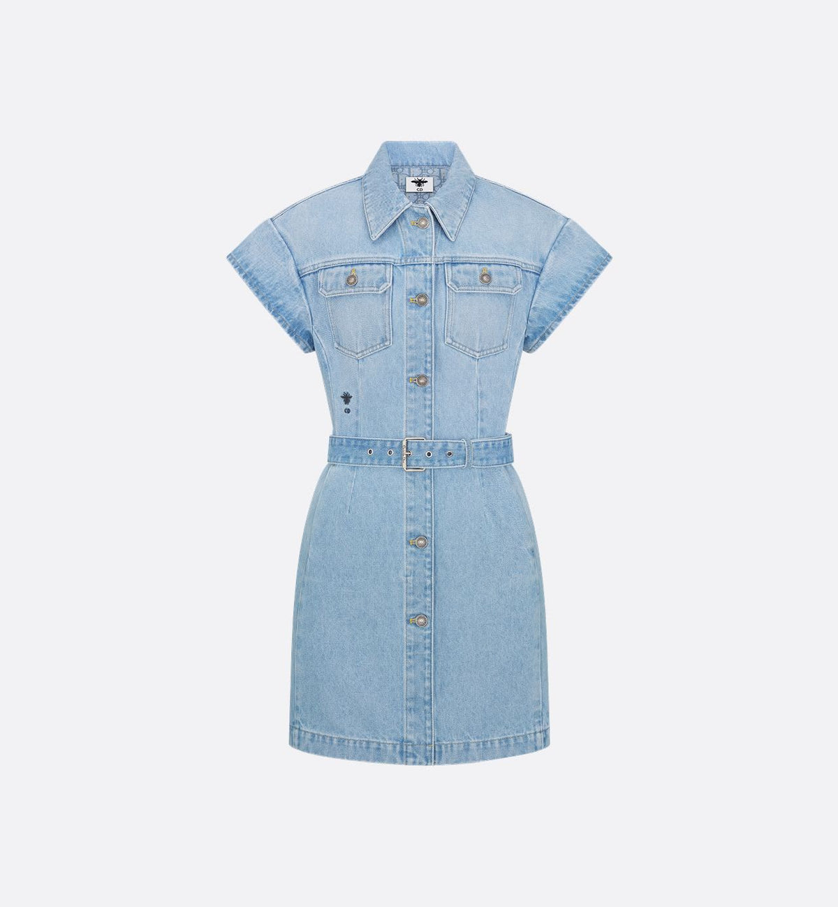 Women’s Belted Denim Shirt Dress – Short Sleeve Button Front Mini Dress