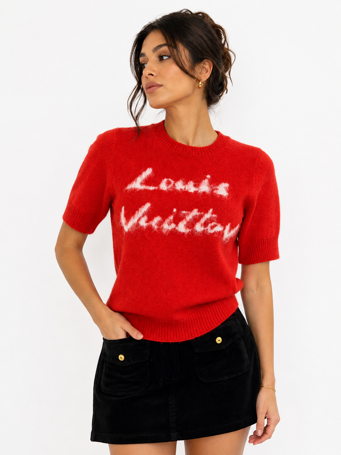 Women’s Short Sleeve Fuzzy Knit Sweater Top – Soft Crew Neck Fashion Pullover