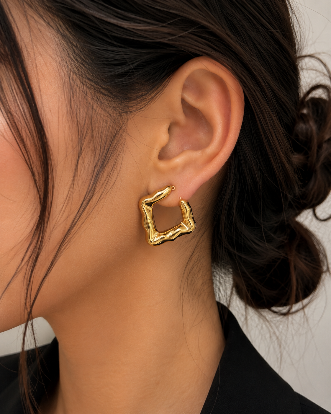 Chunky Molten Gold Square Hoop Earrings – Statement Jewelry #8