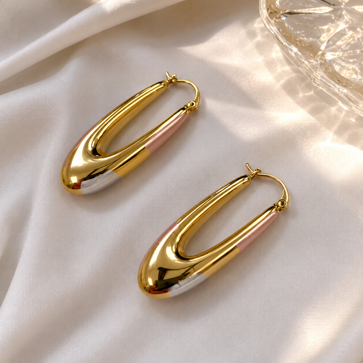 Tri-Tone Sculpted Teardrop Hoop Earrings #9