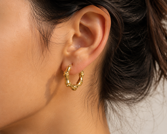 Gold Bamboo Hoop Earrings – Textured Statement Earrings for Women #10