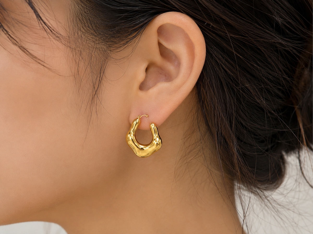 Chunky Molten Gold Hoop Earrings – Statement Organic Design #12