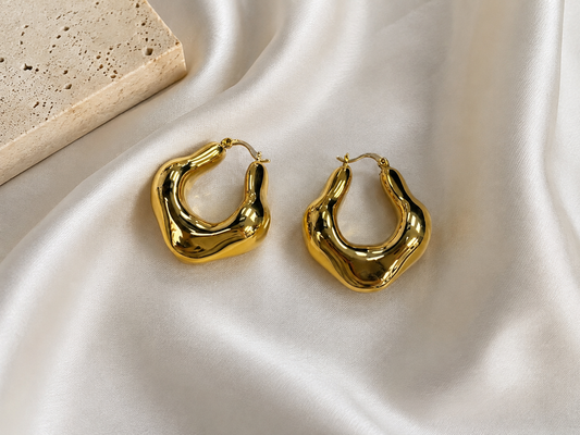 Chunky Molten Gold Hoop Earrings – Statement Organic Design #12