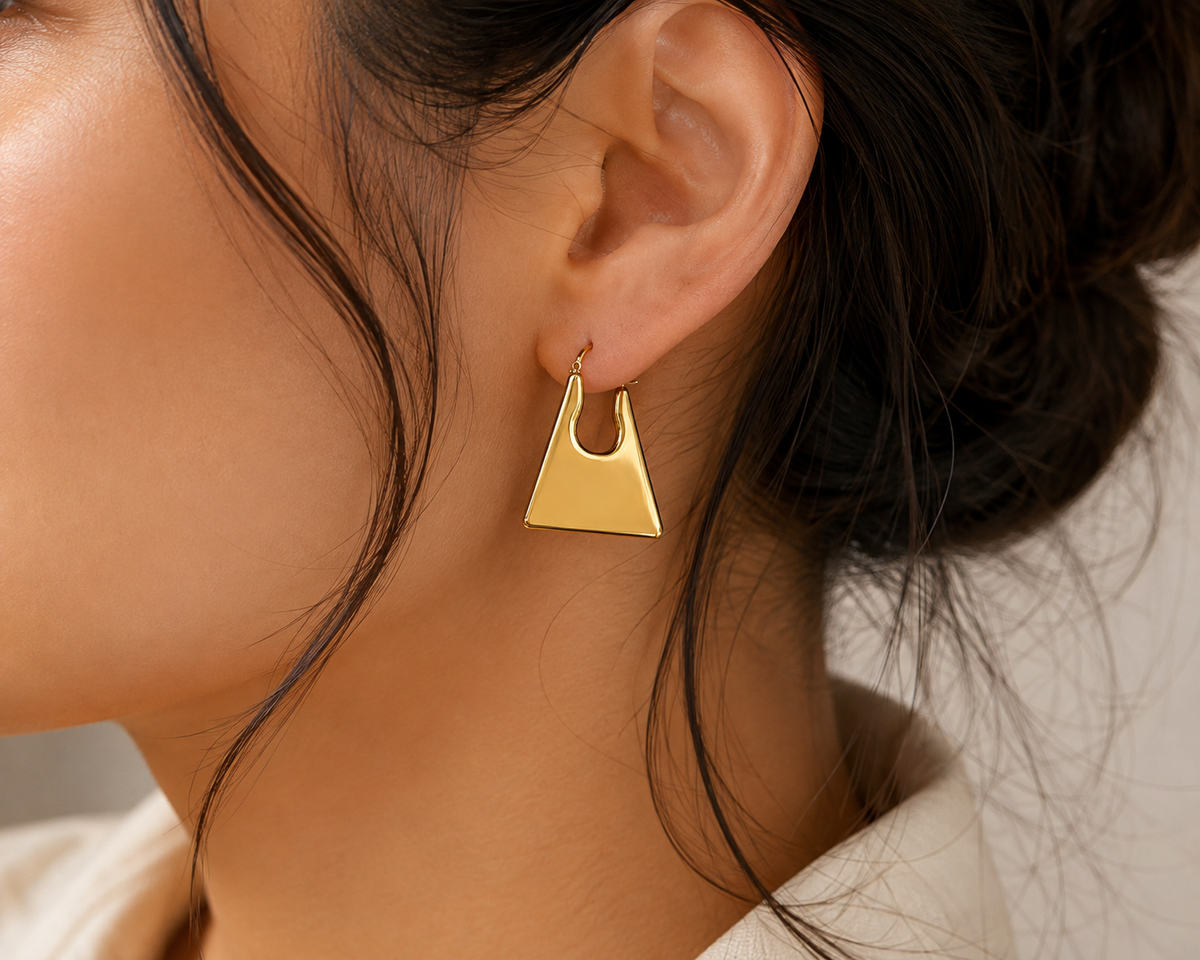 Gold Geometric Triangle Hoop Earrings – Statement Earrings for Women #14