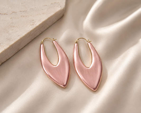 Rose Pink Statement Teardrop Hoop Earrings – Gold-Tone Modern Drop Earrings #17