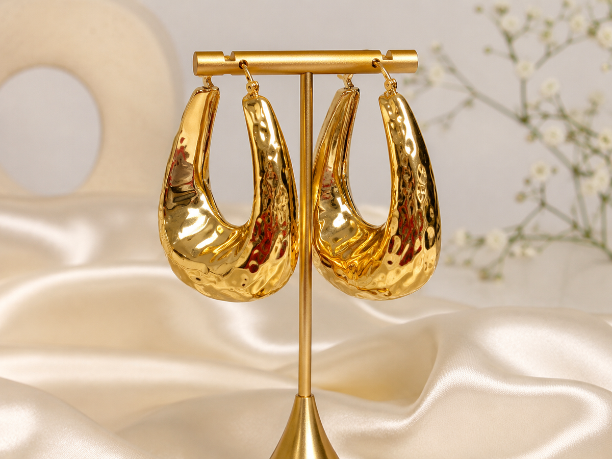 Chunky Hammered Gold Teardrop Hoop Earrings – Statement Earrings for Women #21