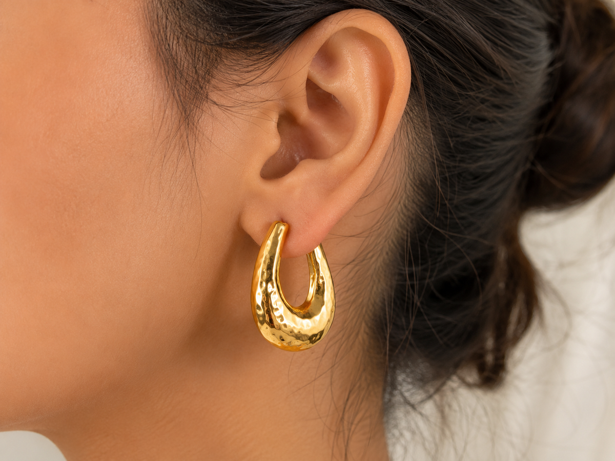 Chunky Hammered Gold Teardrop Hoop Earrings – Statement Earrings for Women #21