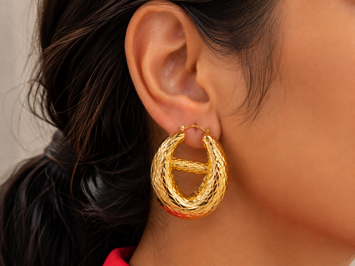 Chunky Textured Gold Hoop Earrings – Bold Statement Jewelry for Women #22