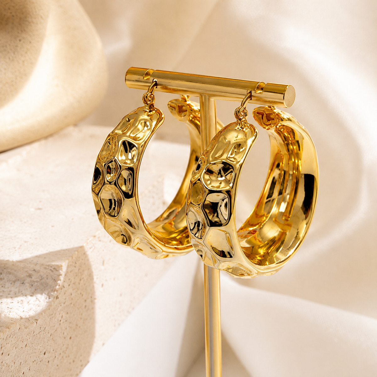 Chunky Hammered Gold Hoop Earrings – Bold Statement Jewelry #23