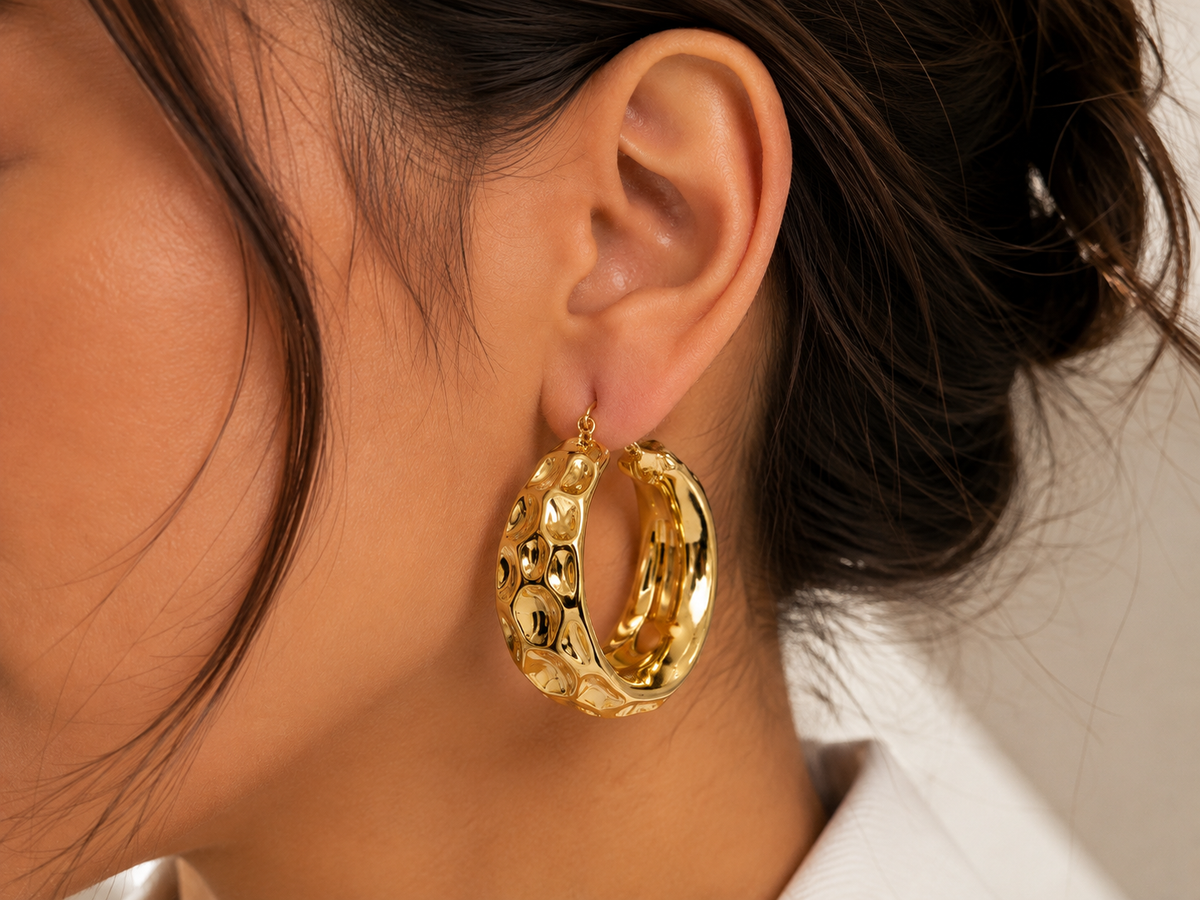 Chunky Hammered Gold Hoop Earrings – Bold Statement Jewelry #23