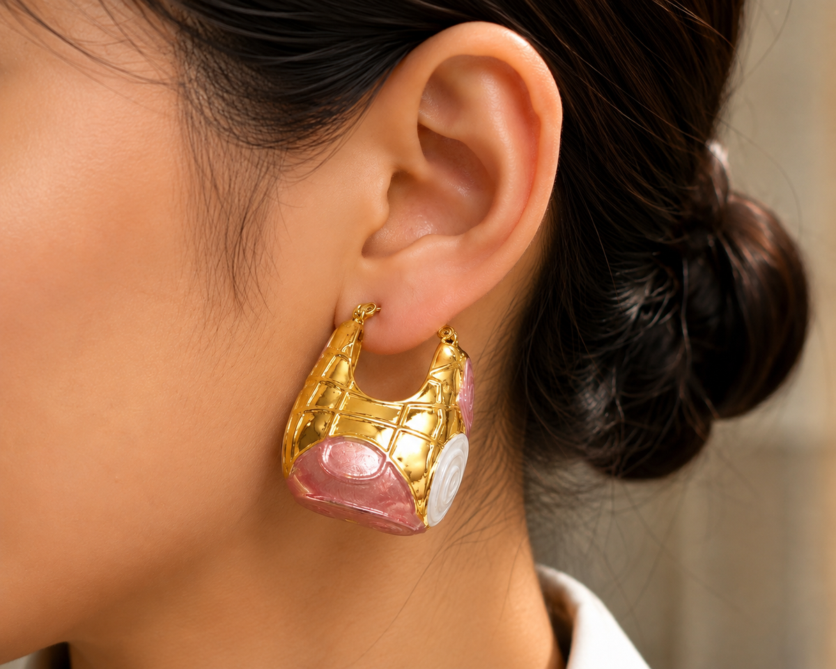 Gold & Pink Statement Hoop Earrings – Bold Sculptural Fashion Jewelry #26