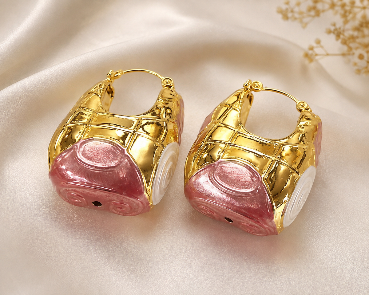 Gold & Pink Statement Hoop Earrings – Bold Sculptural Fashion Jewelry #26