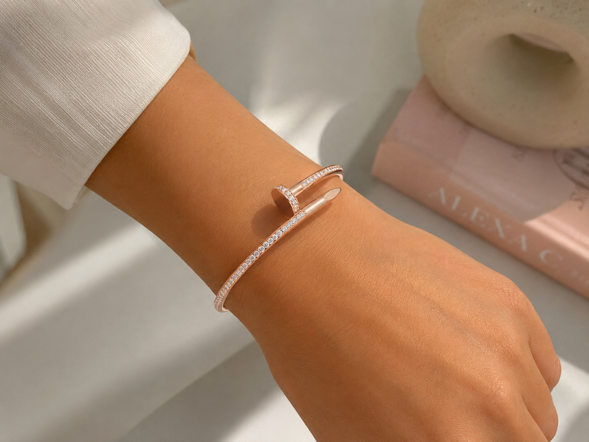 Luxury Crystal Nail Bangle Bracelet – Gold, Silver & Rose Gold