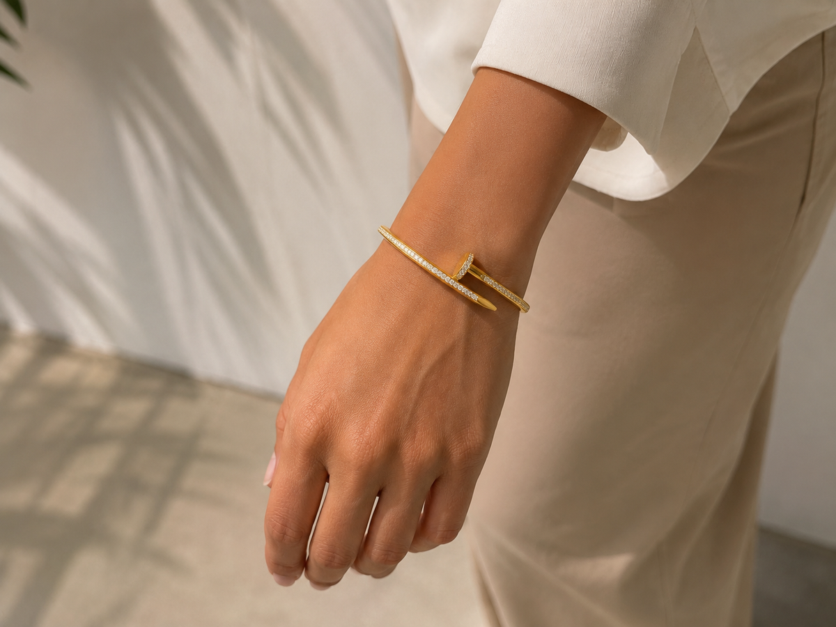 Luxury Crystal Nail Bangle Bracelet – Gold, Silver & Rose Gold