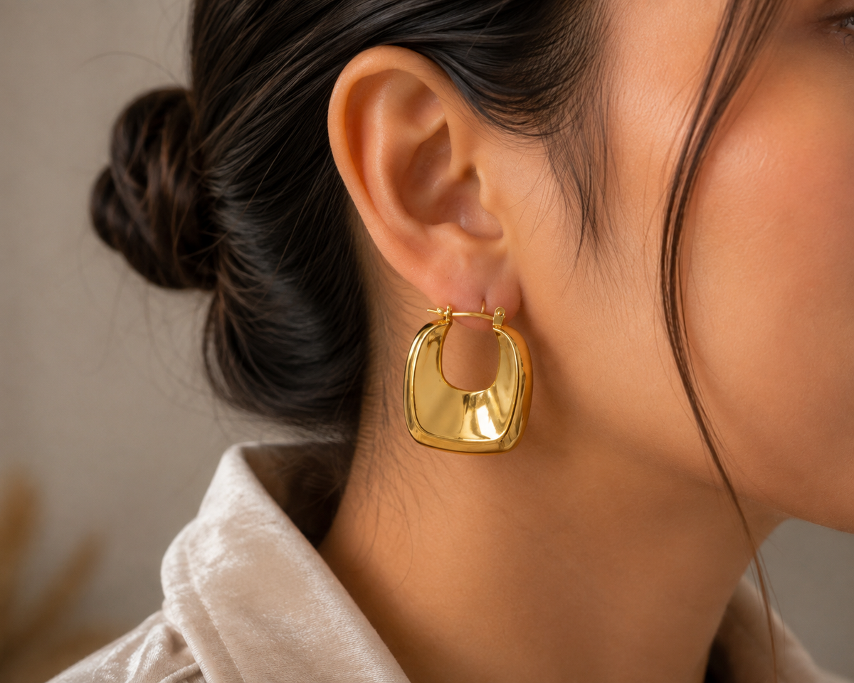 Chunky Gold Square Hoop Earrings – Modern Statement Earrings #32
