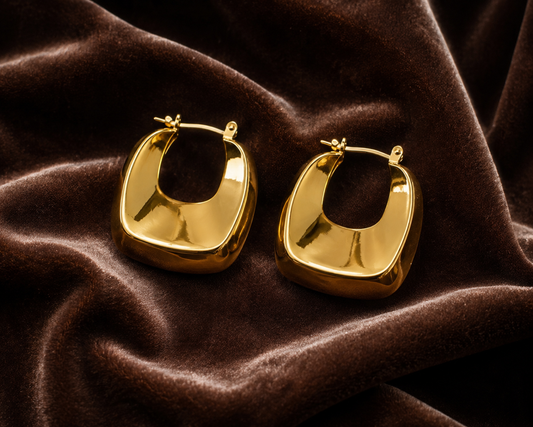 Chunky Gold Square Hoop Earrings – Modern Statement Earrings #32