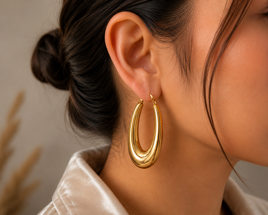 Elongated Chunky Gold Hoop Earrings – Bold Statement Design #33