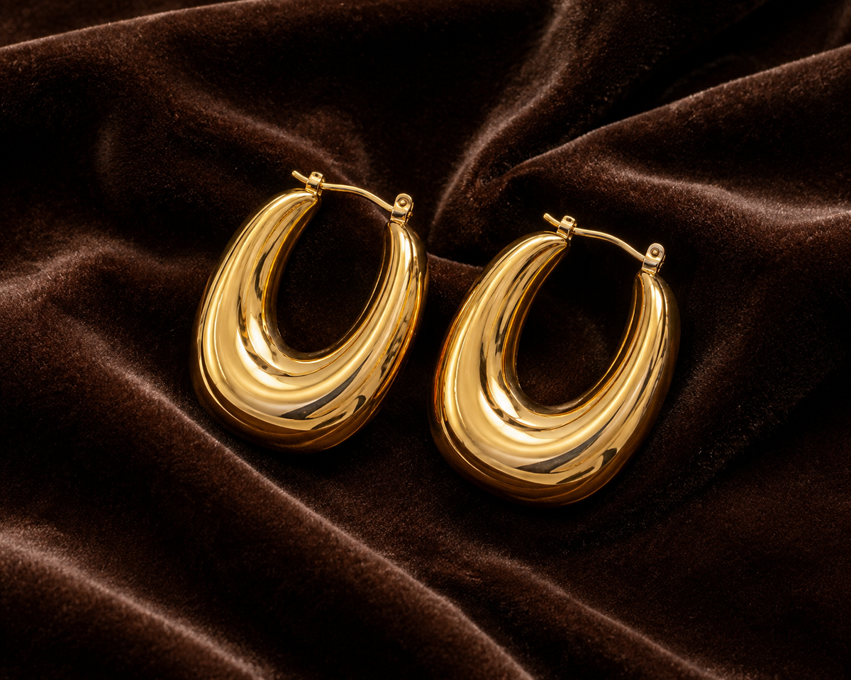 Elongated Chunky Gold Hoop Earrings – Bold Statement Design #33
