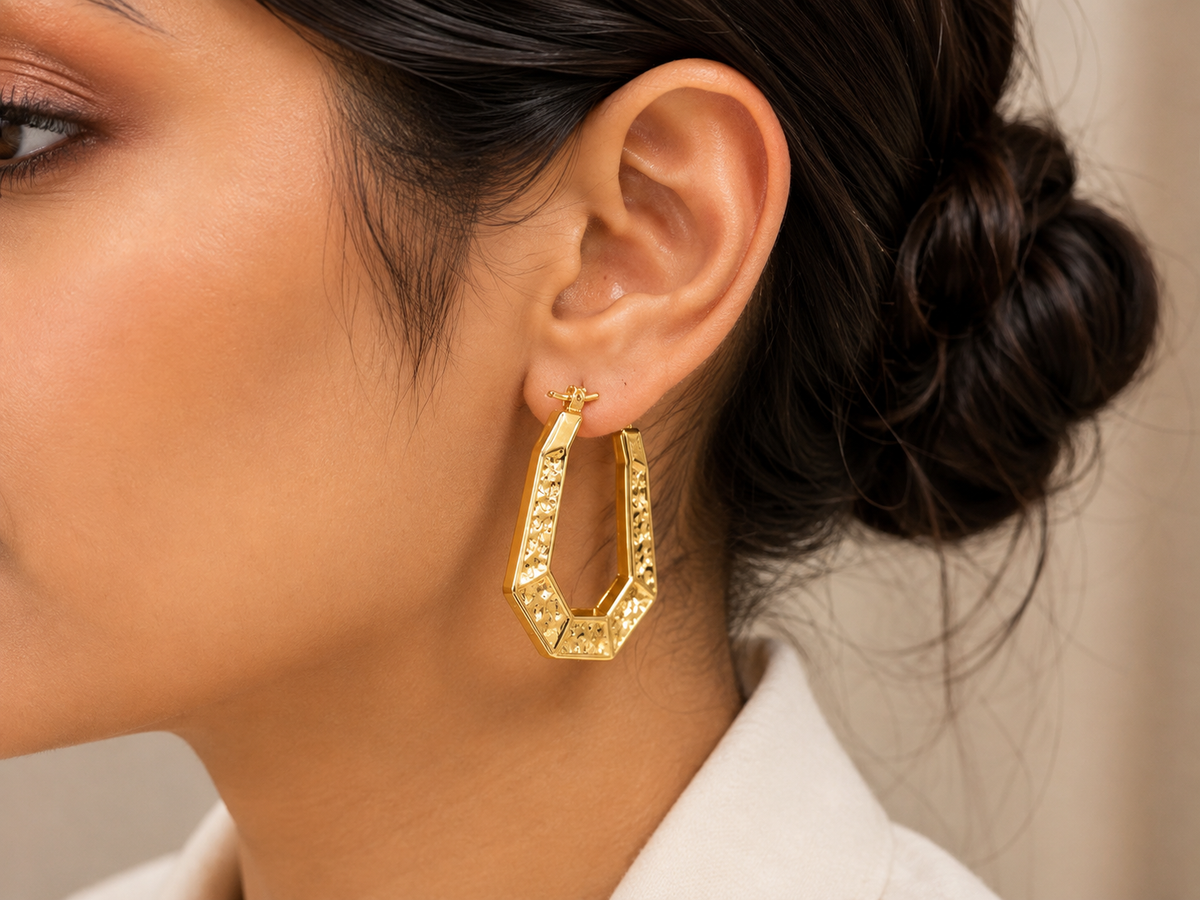 Gold & Red Geometric Statement Hoop Earrings #34