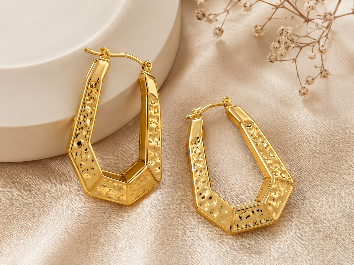 Gold & Red Geometric Statement Hoop Earrings #34