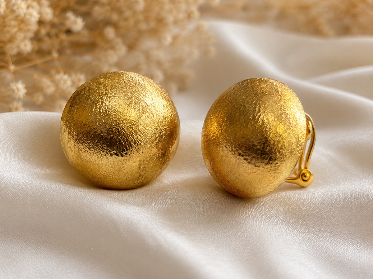 Oversized Textured Gold Dome Statement Earrings #35