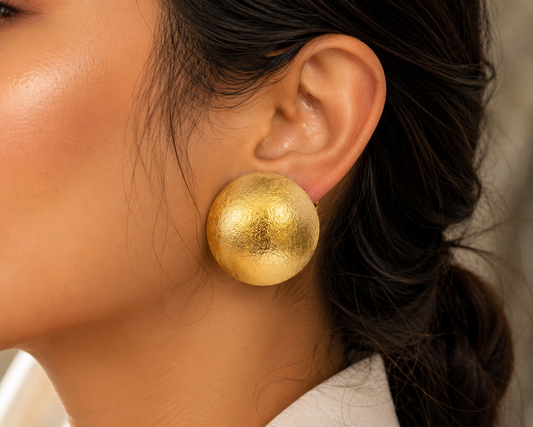 Oversized Textured Gold Dome Statement Earrings #35