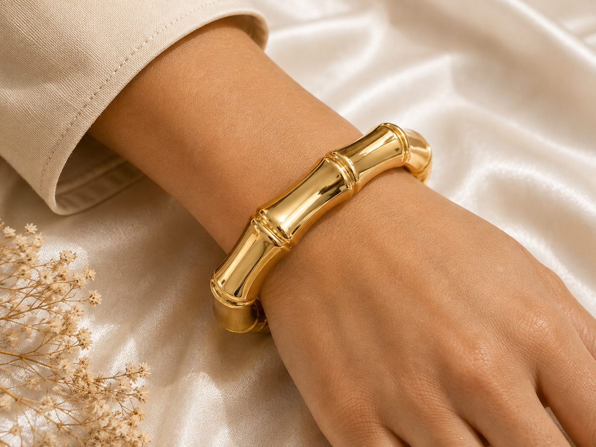Chunky Gold Bamboo Bangle Bracelet – Statement Jewelry