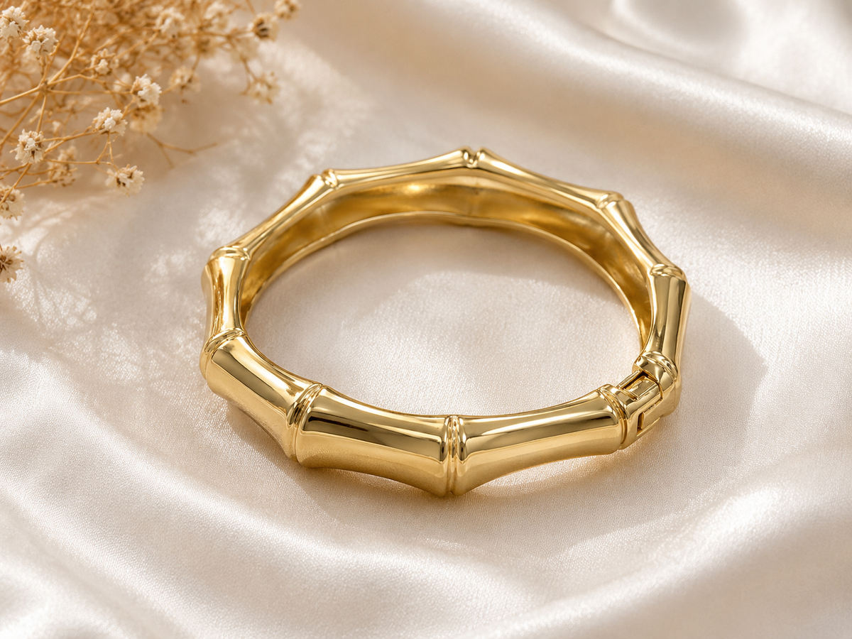 Chunky Gold Bamboo Bangle Bracelet – Statement Jewelry