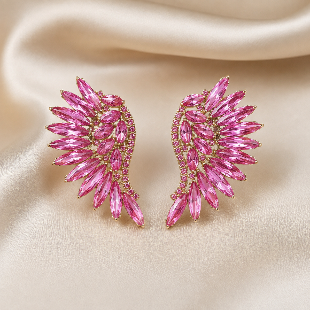 Crystal Wing Statement Earrings – Multiple Color Variants