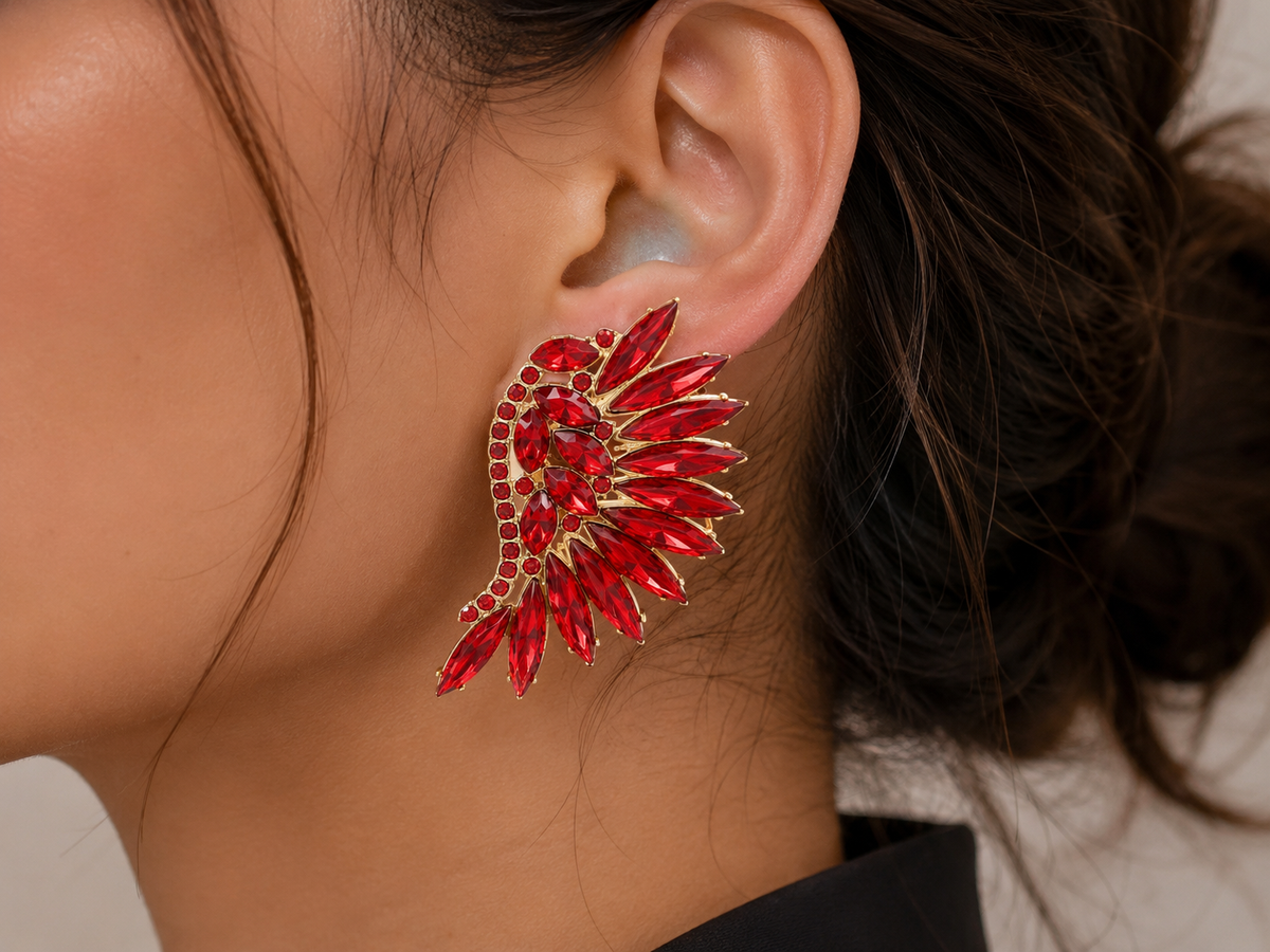 Crystal Wing Statement Earrings – Multiple Color Variants