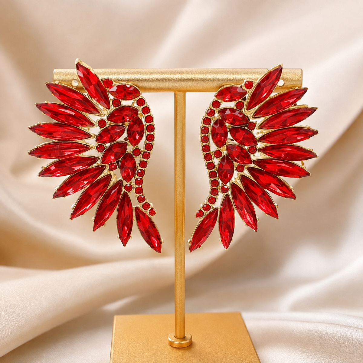 Crystal Wing Statement Earrings – Multiple Color Variants