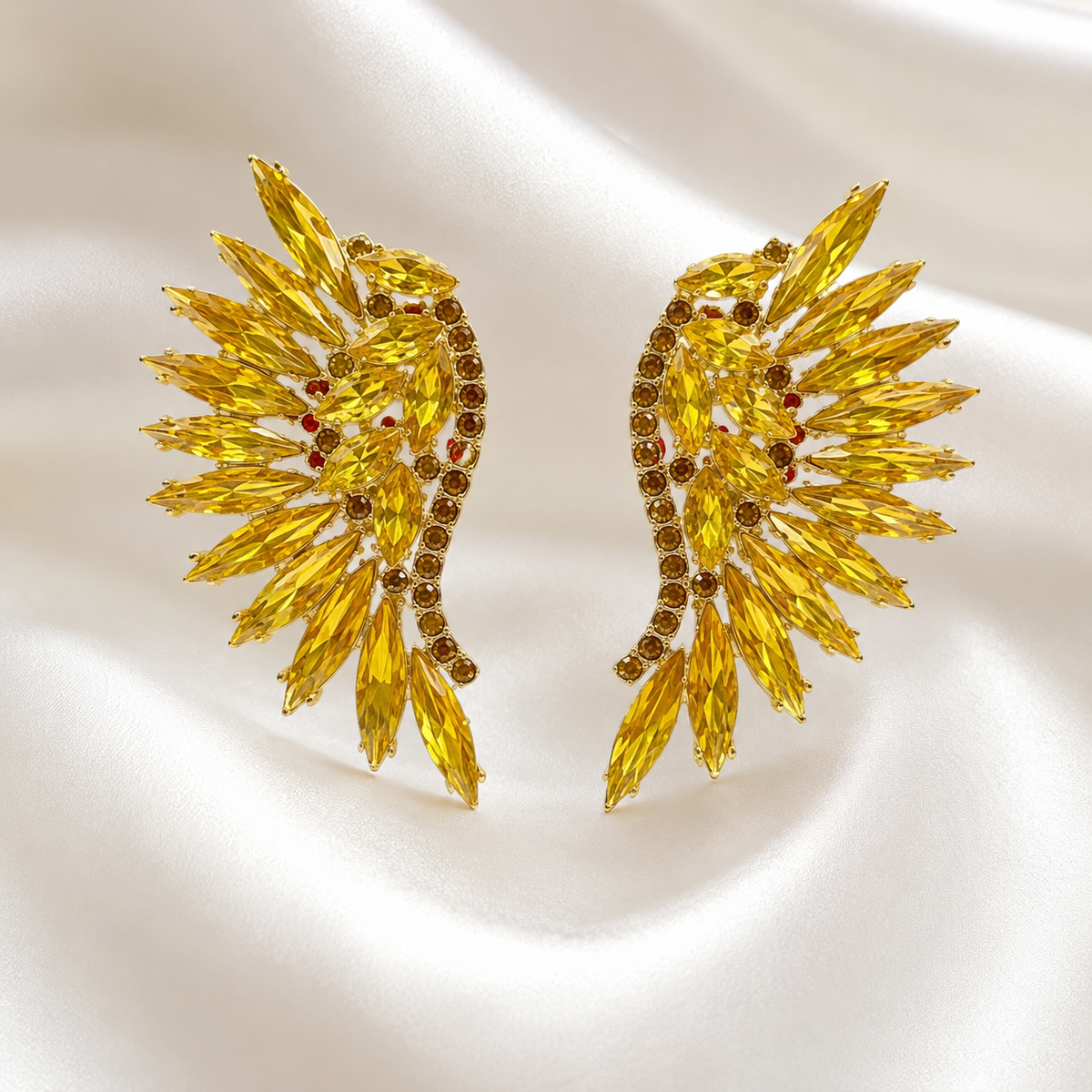 Crystal Wing Statement Earrings – Multiple Color Variants