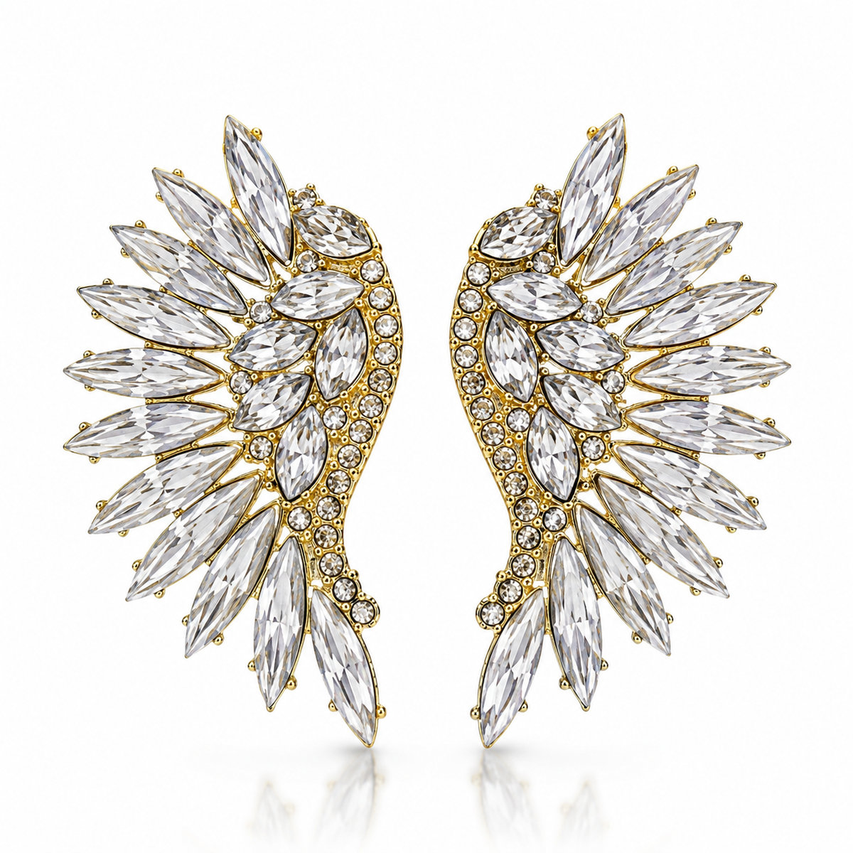 Crystal Wing Statement Earrings – Multiple Color Variants
