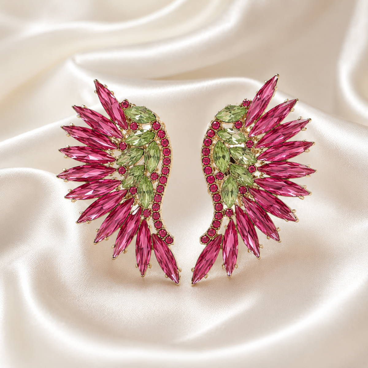 Crystal Wing Statement Earrings – Multiple Color Variants