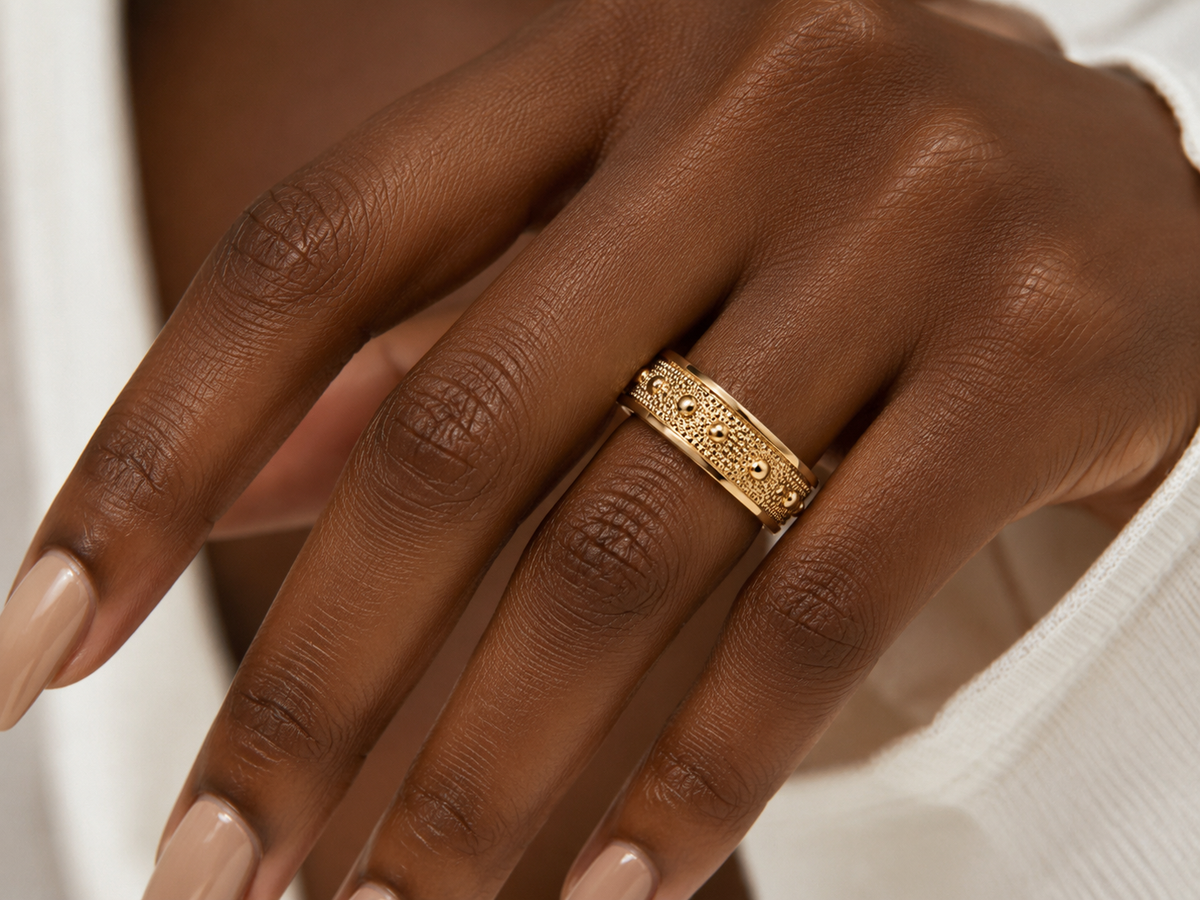 Gold Textured Studded Band Ring – Size 10