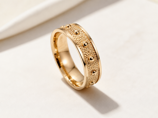 Gold Textured Studded Band Ring – Size 10