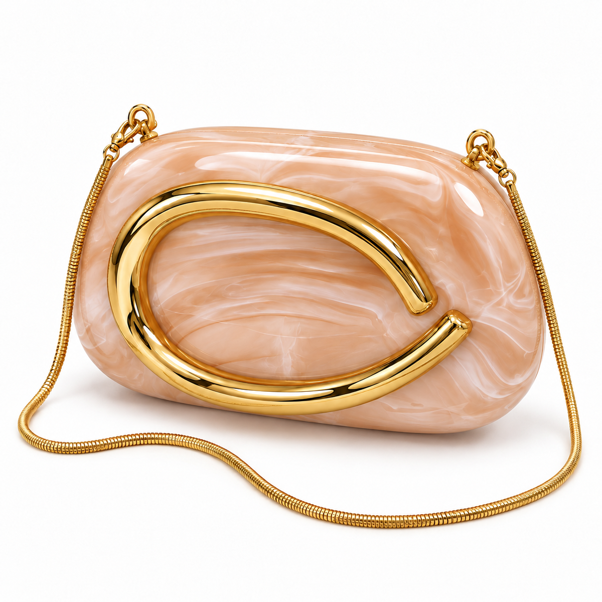 Marbled Hard-Shell Clutch Bag with Gold Handle & Chain Strap