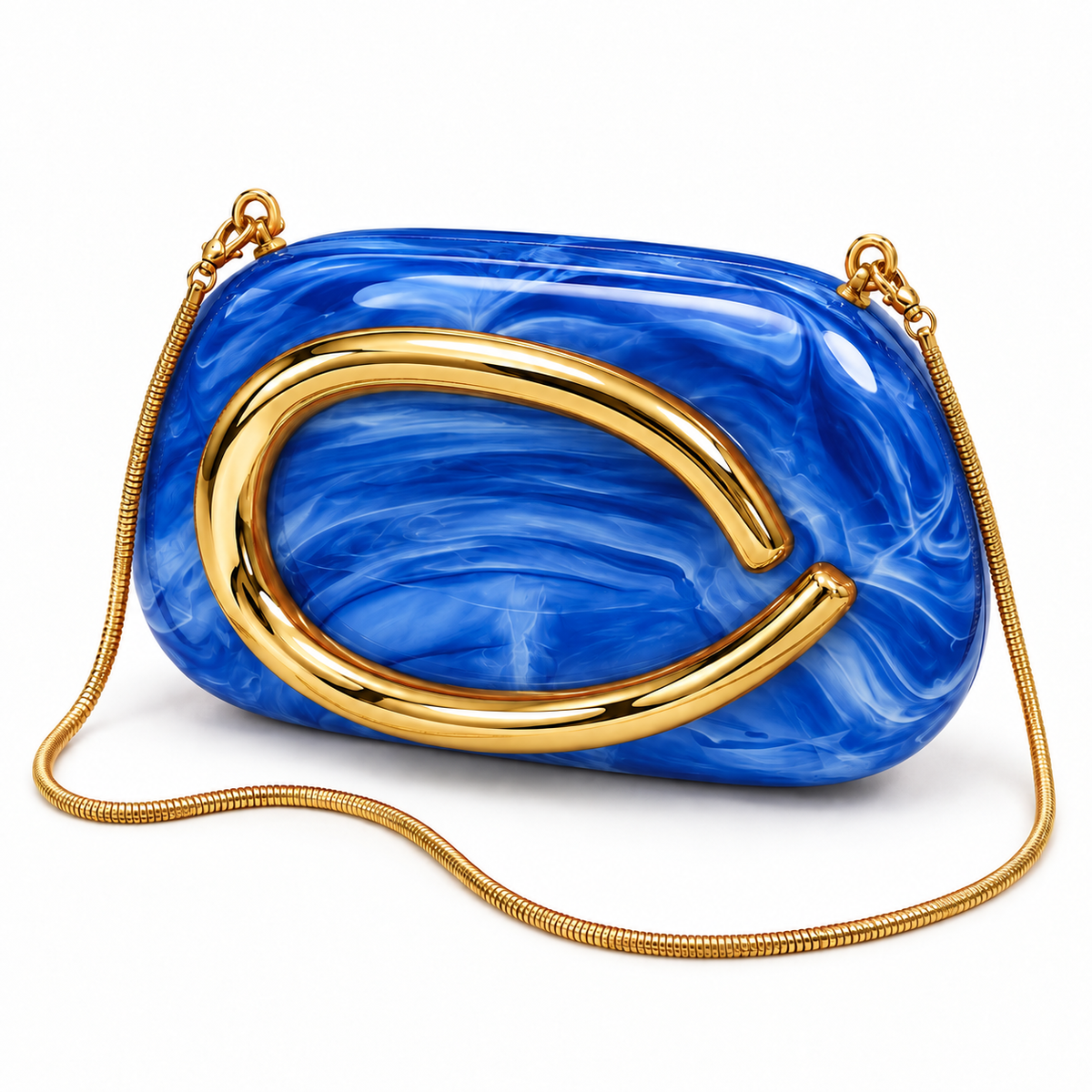 Marbled Hard-Shell Clutch Bag with Gold Handle & Chain Strap