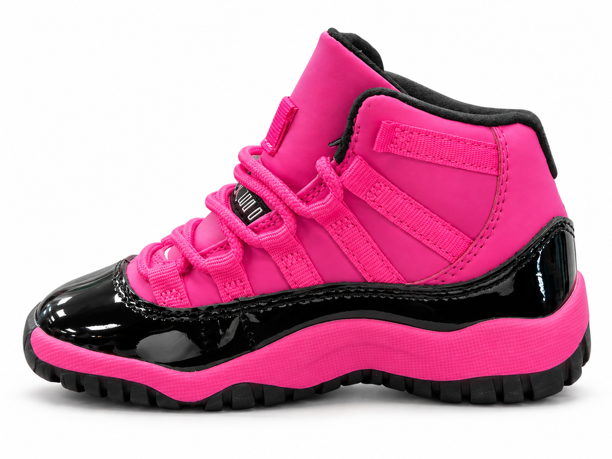 Kids’ Pink & Black High-Top Sneakers with Glossy Finish – US 10C