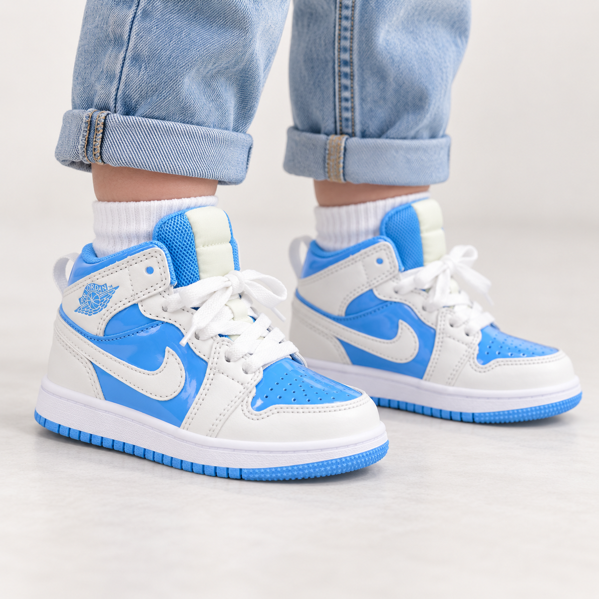 Kids’ Sky Blue & White High-Top Sneakers – US 9C