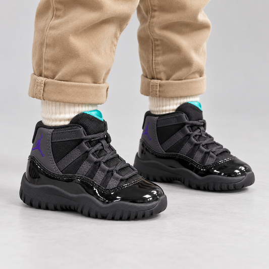 Kids’ Black High-Top Sneakers with Purple & Teal Accents – US 8