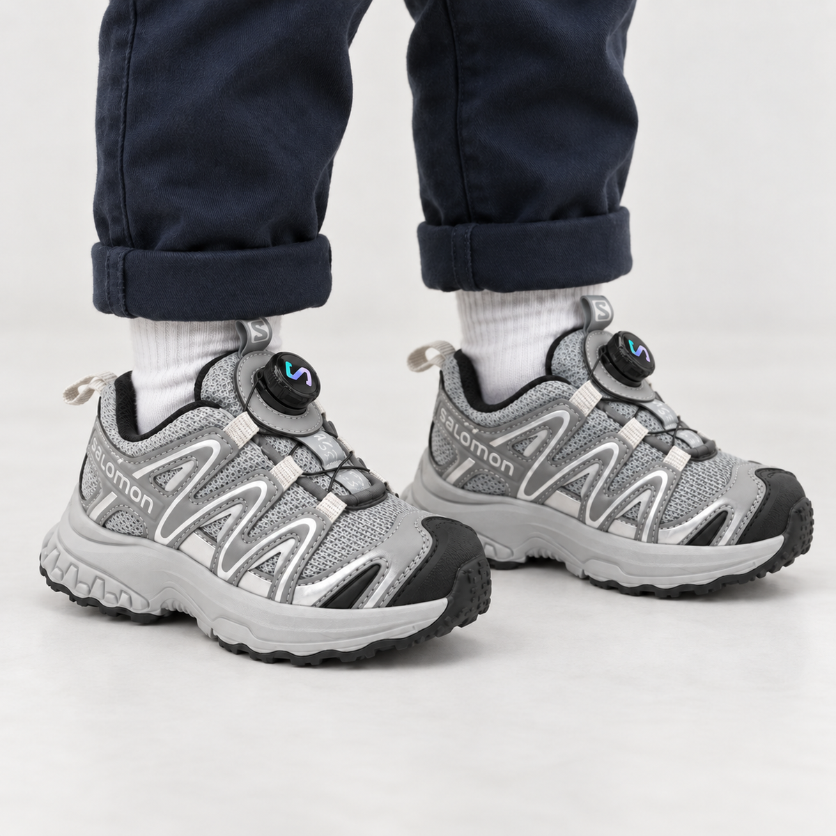 Kids’ Grey Trail-Style Sneakers with Dial Closure – Size 9C
