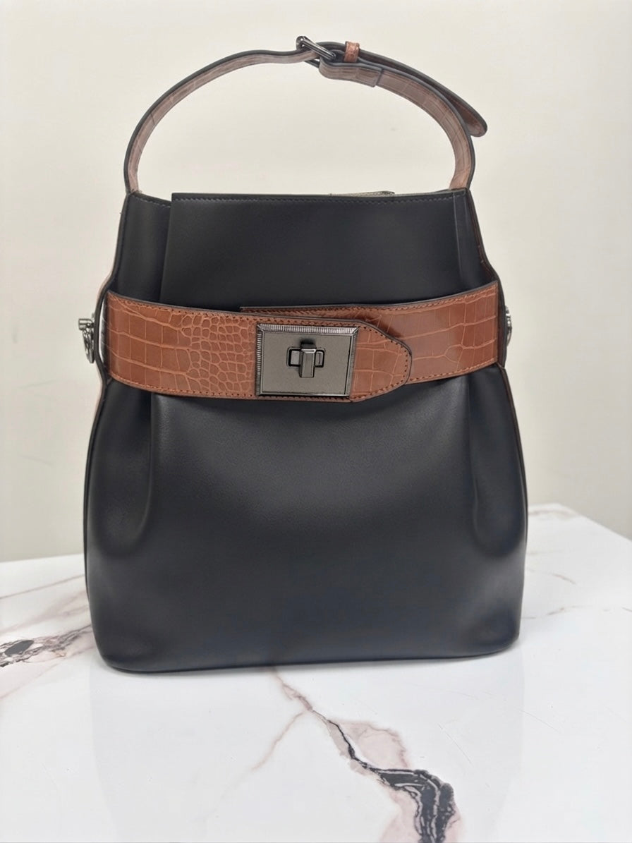 Luxury Modern Two-Tone Structured Shoulder Bag