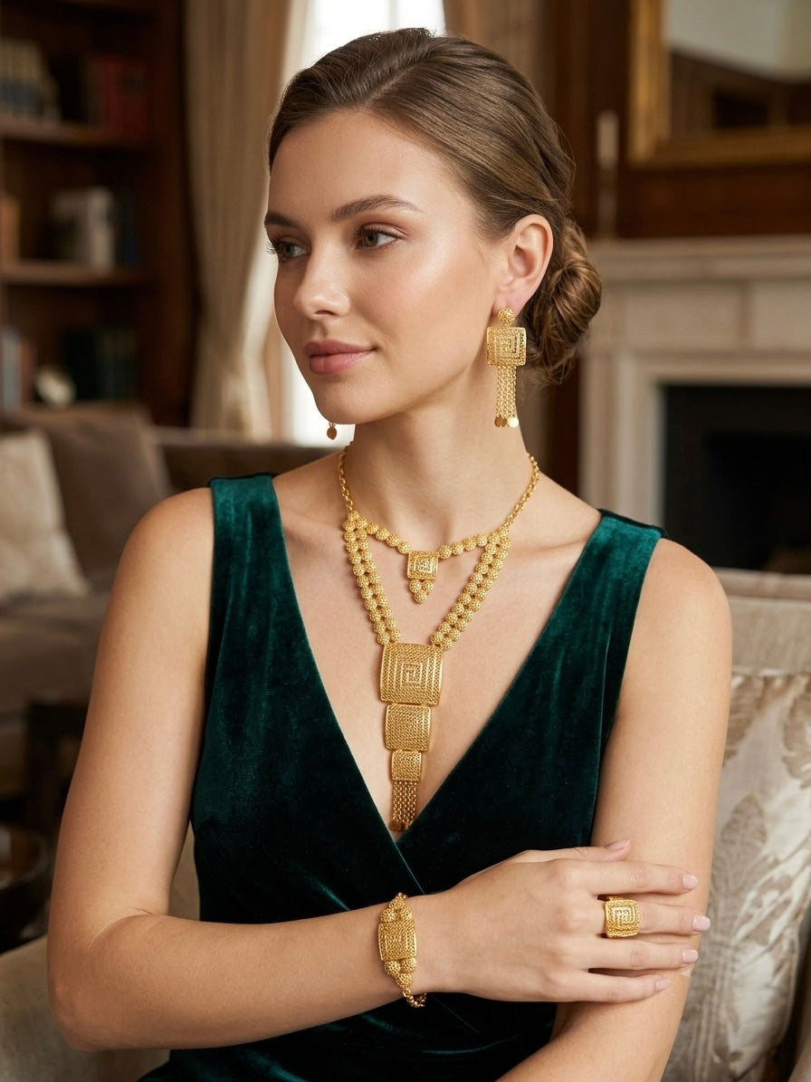 Tiered Square Filigree Statement Necklace