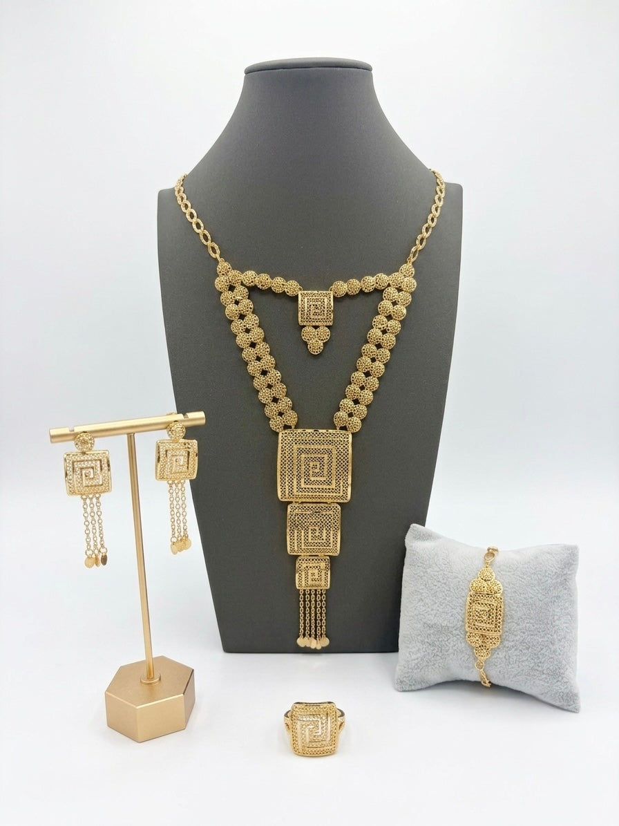 Tiered Square Filigree Statement Necklace